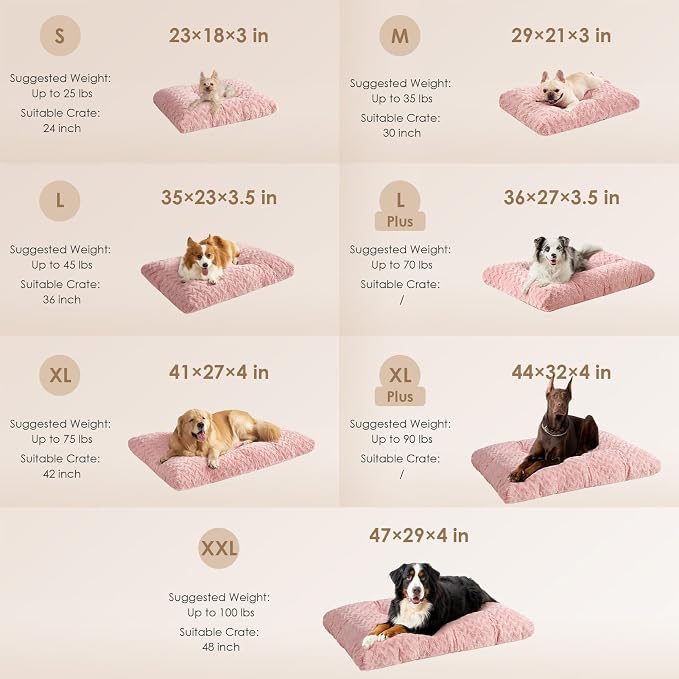 EHEYCIGA XXL Washable Dog Bed for Crate 47x29 Inch, Kennel Pad for Extra Large Dogs Up to 100 lbs, Plush and Comfy Pet Sleeping Mat, Pink