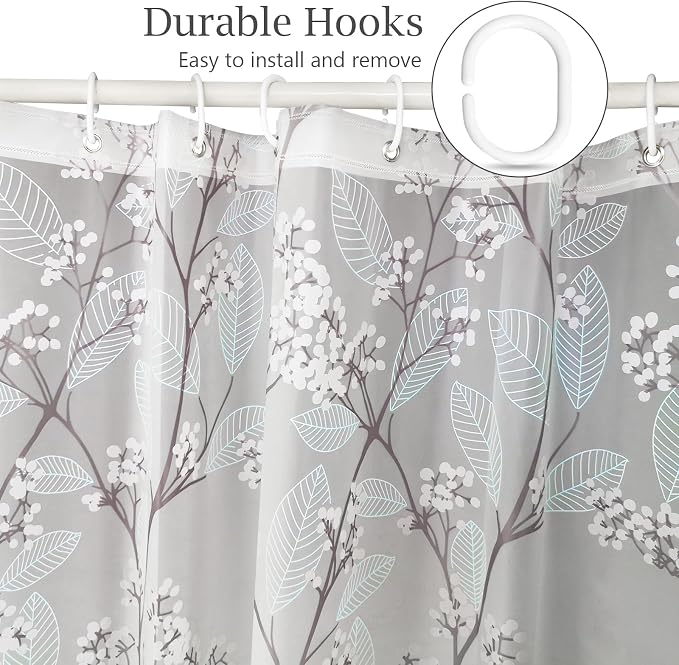 EVA Waterproof Shower Curtain Liner - Matte Clear & Frosted Design with 12 Hooks, Soft Touch, Privacy & Light Transparency, Fresh Floral Prints, Ideal for Bathroom Decor (Holly, 72" x 72")