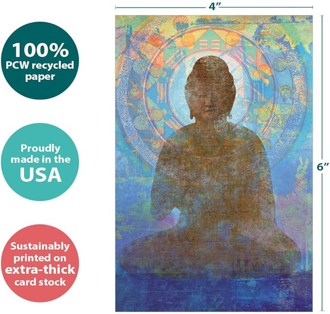 Tree-Free Greetings - All Occasion Cards - Artful Designs - 12 Greeting Cards + White Envelopes - Made in USA - 100% Recycled Paper - 4 x 6 - Blue Buddha (FS56949)