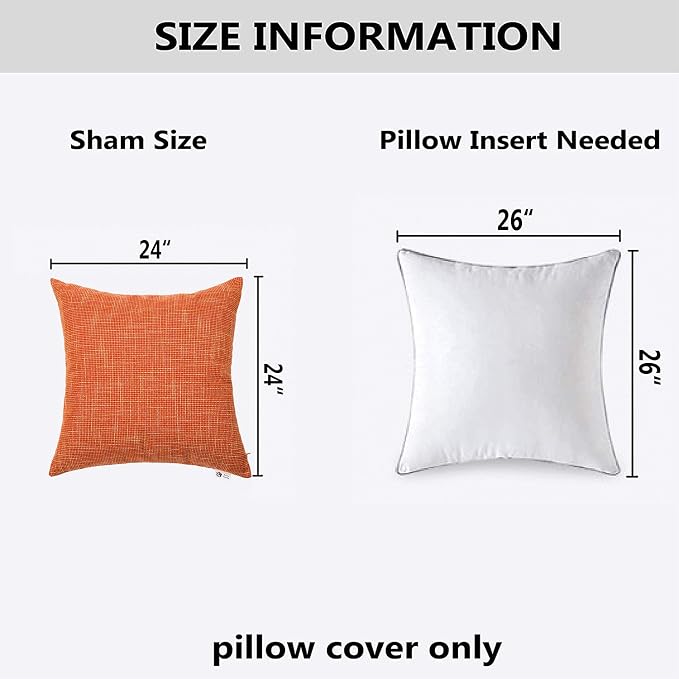 Kevin Textile Fall Pillow Covers Faux Linen Square 2 Tone Woven Autumn Throw Pillow Sham Cushion Case Covers for Car/Couch Use, 24-inch(2 Pack, Orange)