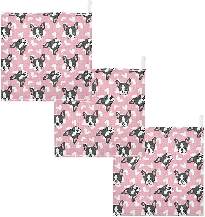 Baby French Bulldog Heart Msulin Washcloths Newborn Face Towel - Baby Muslin Burp Cloths 5 Pack Soft Absorbent Natural Cotton Wash Towel 11.8"X11.8" Baby Bath Towels Wipes