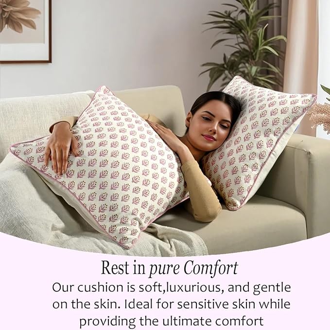 CPC Throw Piping Pillow Covers for Couch, 20x20 Inch Pillows for Living Room, 100% Cotton Boho Cute Outdoor Pillows, Flower Cushion Covers Gift for Spring, Easter - Cottage Mauve Bloom