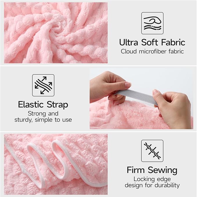 REDKISS 3 Pack Microfiber Hair Towels - Extra Large Hair Towel Wrap for Women, 24x42 inch Hair Towels with Elastic Strap, Super Soft Hair Drying Towels for Long, Thick, Curly Anti Frizz Turbans