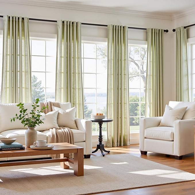 jinchan Linen Blend Curtains 90 inch Length 2 Panels for Bedroom Living Room, Light Filtering 50 inch Wide Farmhouse Drapes with Rod Pocket Back Tab(50W x 90L, Sage Green)