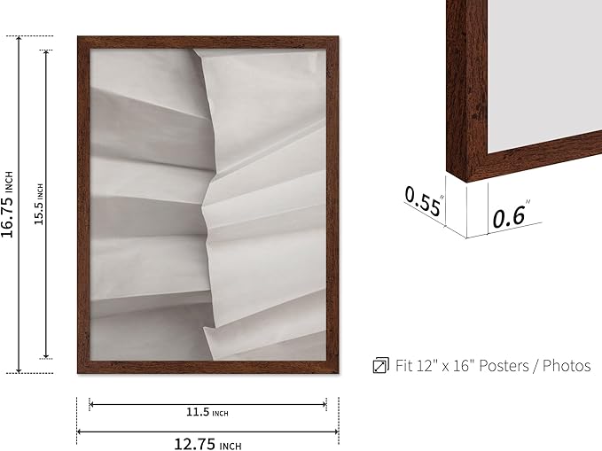 Monem Art Minimalist Folded Paper Texture Print - Neutral Abstract Modern Art Poster - Wall Decor for Living Room, Bedroom or Office - 12x16 Brown Framed Wall Art by Mareike Bohmer