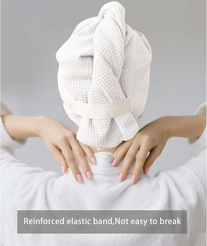 ROLSHOL 2 Pack Microfiber Hair Towel Wrap for Women, 32" x 11" Waffle Weave Hair Plopping Towel for Curly, Long & Thick Hair, Anti-Frizz Hair Turbans for Wet Hair (White, Grey)