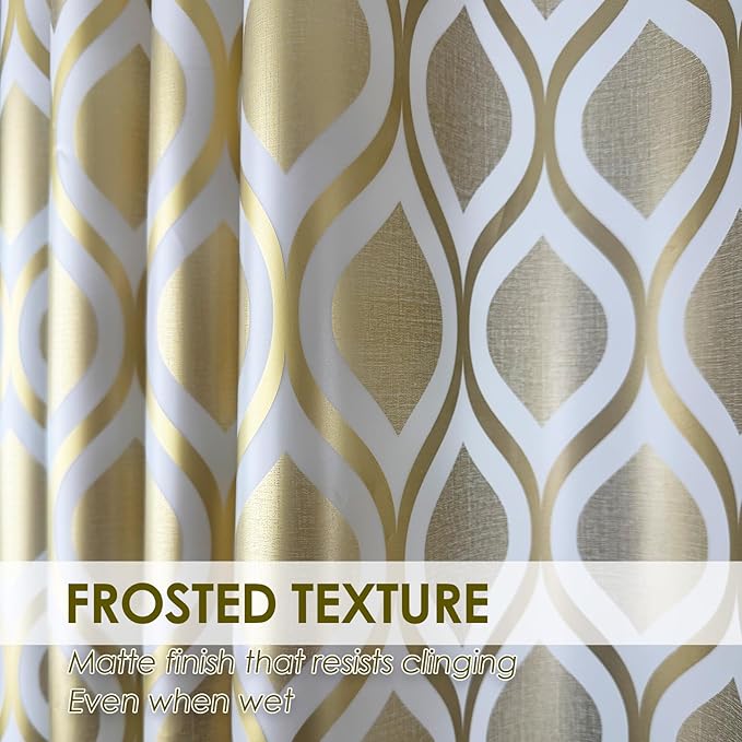 Plastic Shower Curtain Liner, Gold Striped Pattern, Waterproof Printed PEVA Shower Curtain with Design, Rustproof Grommets, Standard Size 70x72 Bathtub Curtain for Bathroom (Pack of 1)