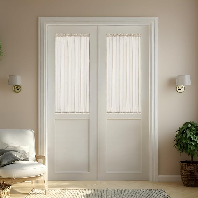 2 Panels 25 x 68 Inch Sidelight Curtains for Front Door Privacy Semi Sheer Curtain Boho Natural Linen Textured Dual Rod Pocket Curtains for Bedroom Patio Light Filtering door window, Beige, W25xL68