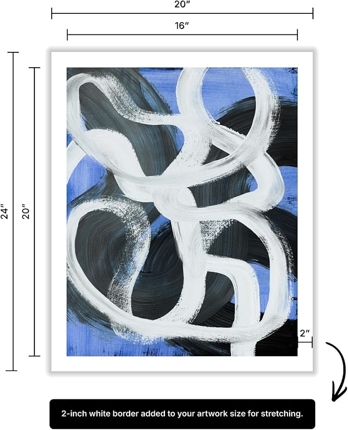 Monem Art Bold Blue Brushstroke Abstract Print - Modern Textured Line Art Poster - Wall Decor for Living Room, Bedroom or Office - 16x20 ROLLED CANVAS Wall Art by Mareike Bohmer