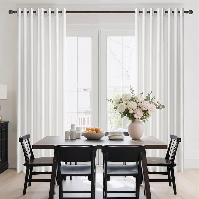 NICETOWN Linen Curtains 96 Inch Length for Living Room 2 Panels, Farmhouse Light Filtering White Semi Sheer Curtain Soft Grommet Linen Textured Privacy Window Drapes for Bedroom, 52" W x 96" L