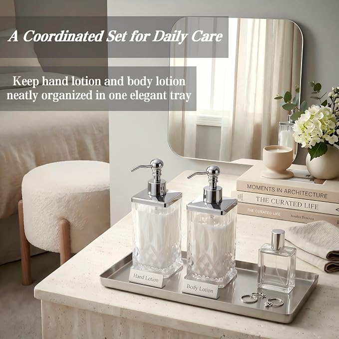 2 Pack 10 Oz Glass Soap Dispenser with Rust Proof Stainless Steel Pump,Clear Square Textured Refillable Hand Soap Dispenser with Vertical Fluting for Lotion,Hand Soap, Body Wash for Kitchen & Bathroom