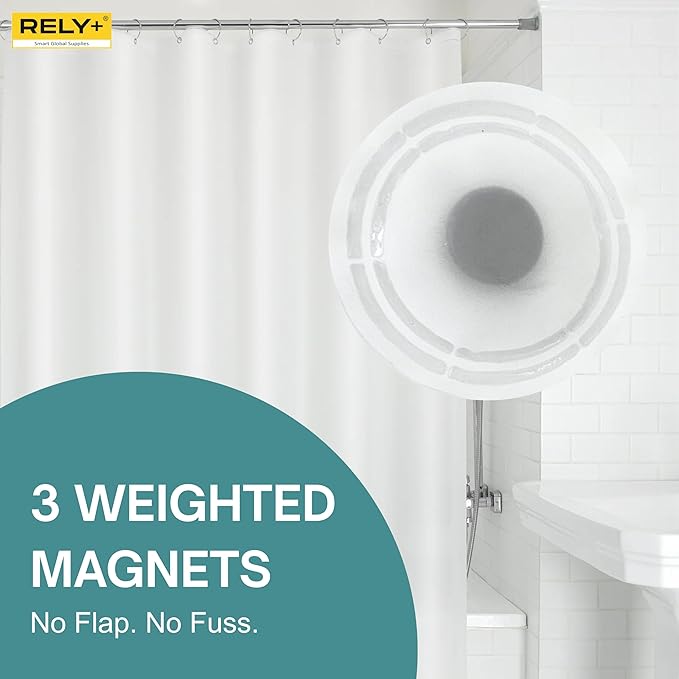 RELY+ Shower Curtain Liner 72x72 | Frosted PEVA, 70 GSM Thickness, Odour-Free, Waterproof, Rustproof Grommets with 3 Weighted Magnets