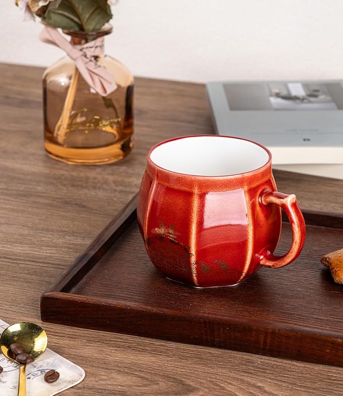 AmorArc 12 oz Coffee Mug, Ceramic Coffee Cups for Latte CappuccinoTea, Easy to Hold&Clean, Dishwasher&Microwave Safe, Red