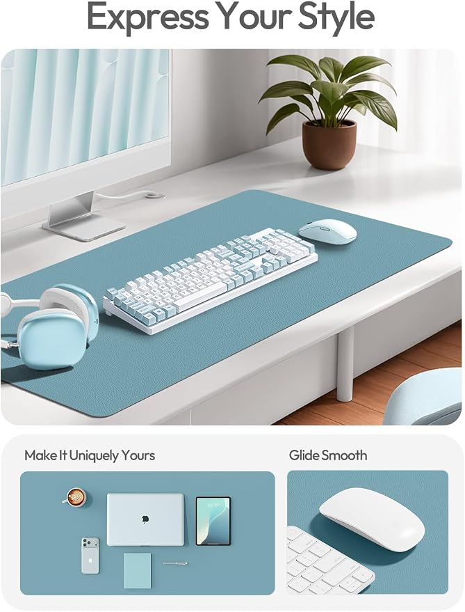 YSAGi Leather Desk Pad Protector, Office Desk Mat, Large Mouse Pad, Non-Slip PU Leather Desk Blotter, Laptop Desk Pad, Waterproof Desk Writing Pad for Office and Home (Aquamarine, 47" x 17")