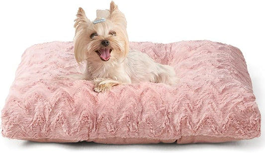 EHEYCIGA Washable Small Dog Bed for Crate 23x18 Inch, Kennel Pad for Puppy Up to 25 lbs, Plush and Comfy Pet Sleeping Mat, Pink