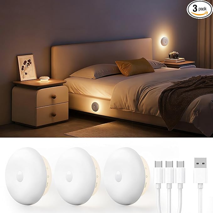 Homelist 2026 New 1500mAh Indirect Lighting Night Light, 3 Pack Bedside Table Lamp, Dimmable Rechargeable Motion Sensor Lights Indoor for Bedroom Nightstand, Cabinet, Porch, Hallway, Stairs