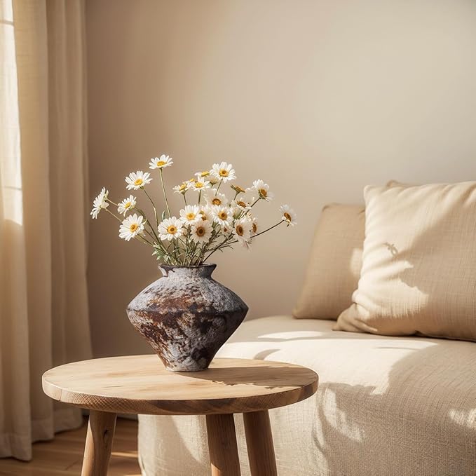 Wabi Sabi Rusty Vintage Vase, 6.3" Tall Wabi Sabi Decor Rustic Farmhouse Pottery Vase for Centerpiece, Textured Pottery Flower Vases for Home Decorative, Table, Living Room, Bedroom, Bathroom, Kitchen