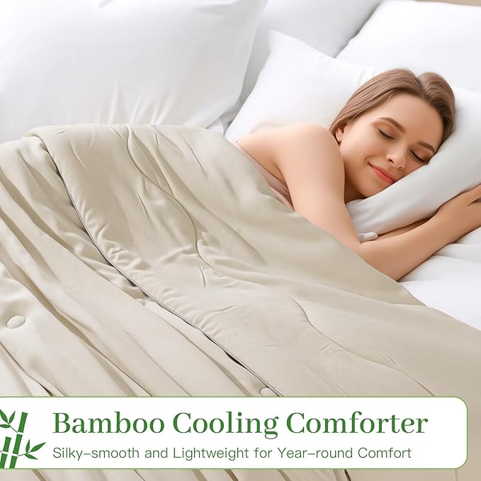NEXHOME PRO 100% Viscose Derived from Bamboo Comforter Queen Size - Summer Cooling & Moisture-Wicking Bedding Blanket - All Season Lightweight Design - Natural Organic Queen Duvet Insert