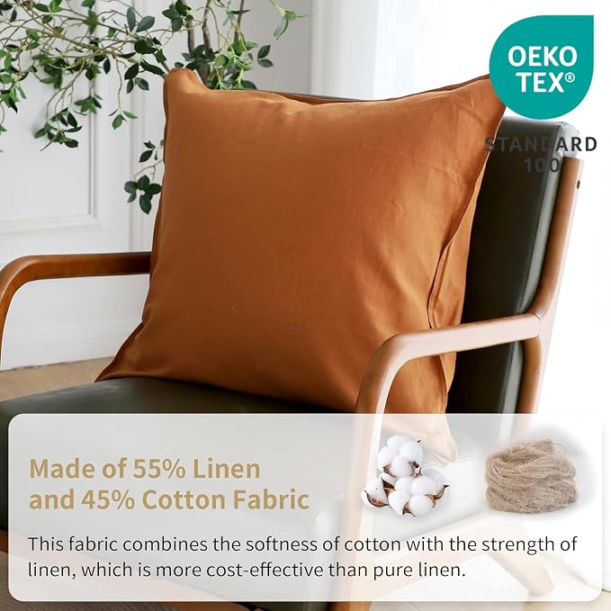 Simple&Opulence Linen Euro Shams Basic Style Solid Color 24x24 Inch Pack of 2 Flax Cotton Blend Decor Throw Pillow Covers Soft Breathable Farmhouse Pillow Shams - Rust