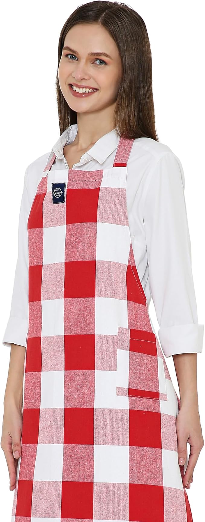 Encasa XO Cotton Kitchen Aprons for Women & Men with Pocket & Towel Loop, Adjustable Neck & Back Strap for Cooking, Baking