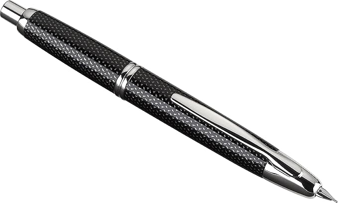 PILOT Vanishing Point Collection Refillable & Retractable Fountain Pen, Black Carbonesque Barrel with Rhodium Accents, Blue Ink, Broad Nib (60346)