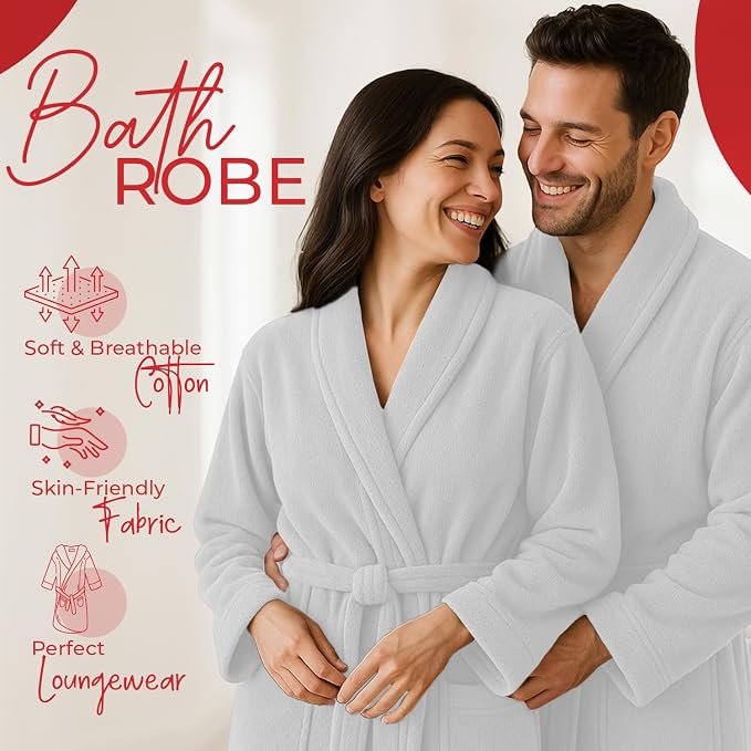 RIVERSIDE Premium 100% Cotton Terry Bathrobe For Women and Men - Soft Towel Robes with Shawl Collar Ajdustable Belt & Pockets