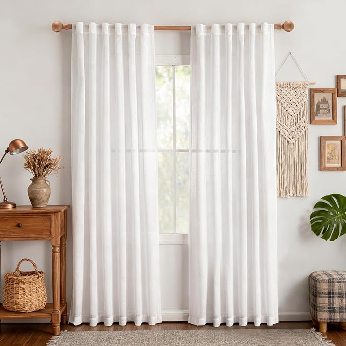 MYSKY HOME White Curtains 80 Inch Length 2 Panels Set for Bedroom Living Room, Semi Sheer Soft Touch Light Filtering Drapes for Doorways Sliding Glass Door, 50" Wide per Panel, White, 2 Panels