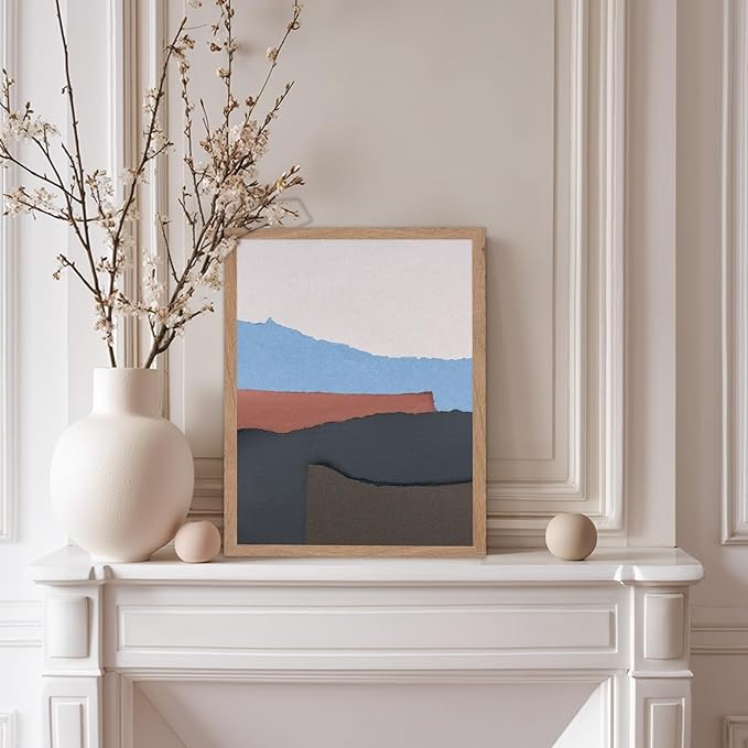 Monem Art Abstract Mountain Landscape Collage Print - Minimalist Scandinavian Art Poster - Wall Decor for Living Room, Bedroom or Office - 8x10 Beige Framed Wall Art by Mareike Bohmer