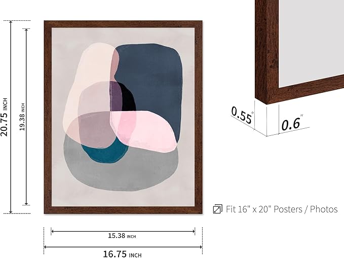 Monem Art Pastel Abstract Color Block Painting Print - Scandinavian Minimalist Art Poster - Wall Decor for Living Room, Bedroom or Office - 16x20 Brown Framed Wall Art by Mareike Bohmer