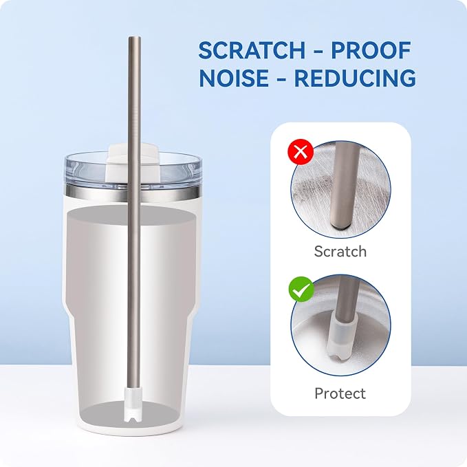 Heavy - Duty Titanium Straws 8.5" Reusable for 20 oz Tumlbers | Metal Drinking Straws for All Kinds of Hot & Cold Drinks, Eco Conscious, BPA Free with Cleaning Brush(No Silicone Tips)