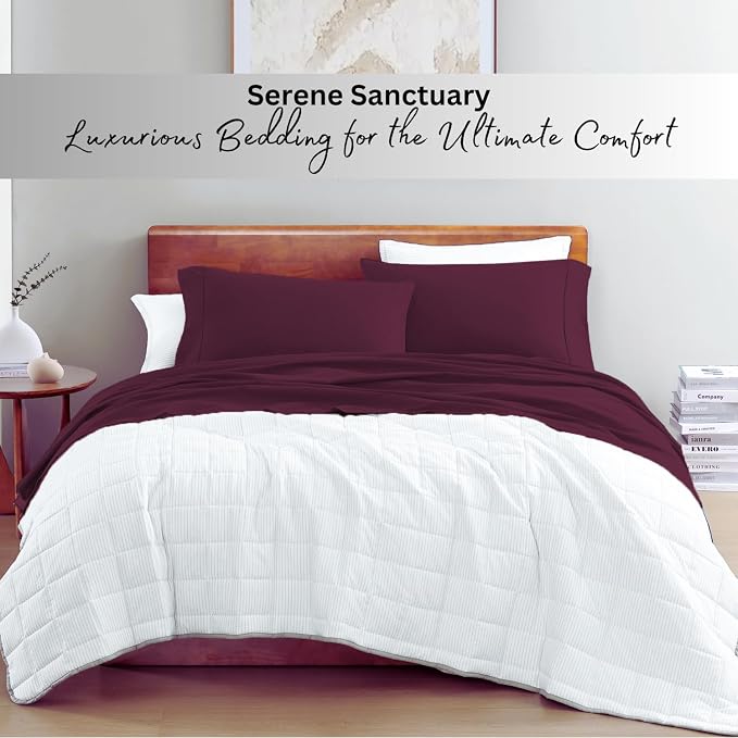 LANE LINEN California King Sheets 100% Organic Cotton 4pc - Windsor Wine | Cal King Sheets In Organic Cotton Percale - Cool All Summer, Cozy All Winter, Crisp Hotel-Style Feel, Great For Gifting