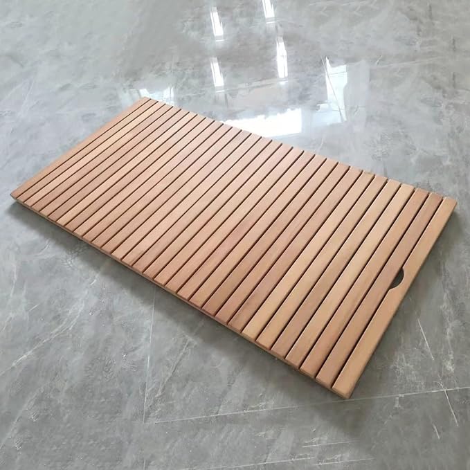 Natural Wooden Shower Mat,Bamboo Bath Mat,Wooden Stripe Bath Mat,Non-Slip Bathroom Board,Bathroom Accessories,Natural Environmental Friendly,Easy Storage,Customizable,60x90cm/24x36in