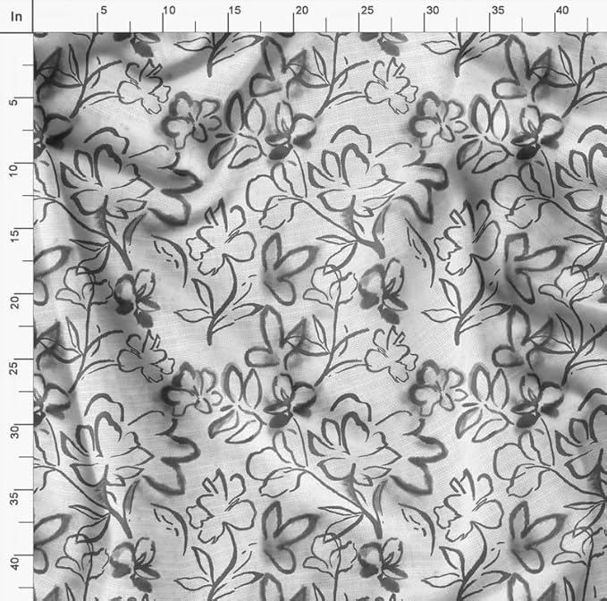 Soimoi Heavyweight Cotton Poplin Fabric Material, Grey - Floral Printed - 42" Inch Width, Natural Cotton Material for Quilt Making, Dresses, Skirts, Pajamas, Pillowcases, Tablecloths, Kurtis, 1 Yard