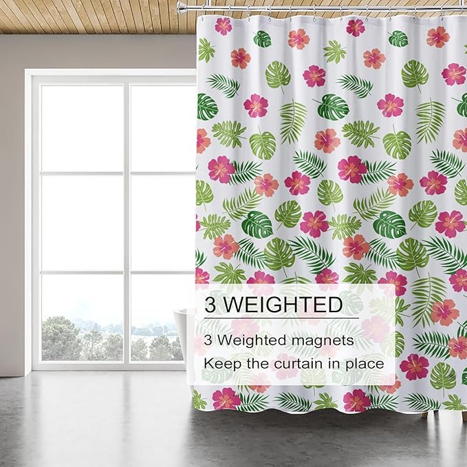 TIKABC Shower Curtain Liner, 4G PEVA Shower Liner, Plastic Waterproof Shower Curtains, 72x72 inch with Grommet Holes 3 Magnetic Weights