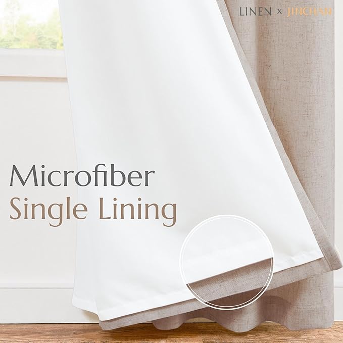 jinchan Linen Curtains with Privacy Lining 84 inch Length Lined Curtains for Living Room Bedroom Light Filtering Taupe Drapes Neutral Farmhouse Cottage Core Home Office Rod Pocket Back Tab 2 Panels