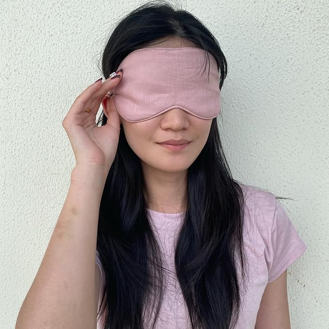 Eye mask Pure Linen Sleep Mask with Elastic Band, No Pressure On Eyes,Side Sleeper Eye Cover Organic Cotton Core Blindfold,Napping & Yoga Travel Essentials (Dusty Pink)
