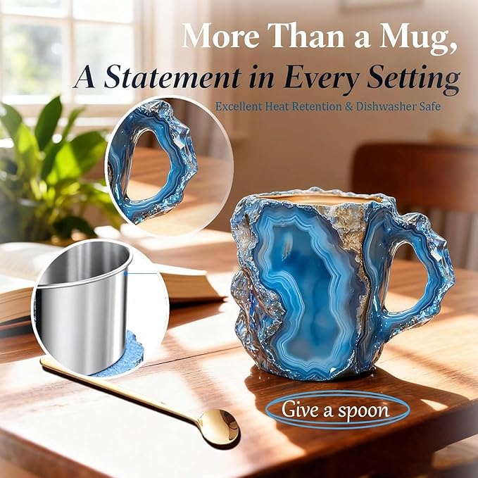 Mineral Crystal Coffee Mugs, Resin Imitating Natural Agate Appearance, Mineral Coffee Mug New Elegant Multi Colored, Durable and Dishwasher Safe for Daily Use & Gifting(Gray)