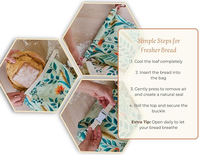 Beeswax Bread Bag for Homemade Bread & Beeswax Wrap Set, 2 XL Sourdough Bread Bags + 2 Beeswax Wraps for Food | Keep Bread Fresh, Breathable, Reusable & Less Waste Storage for Home Bakers