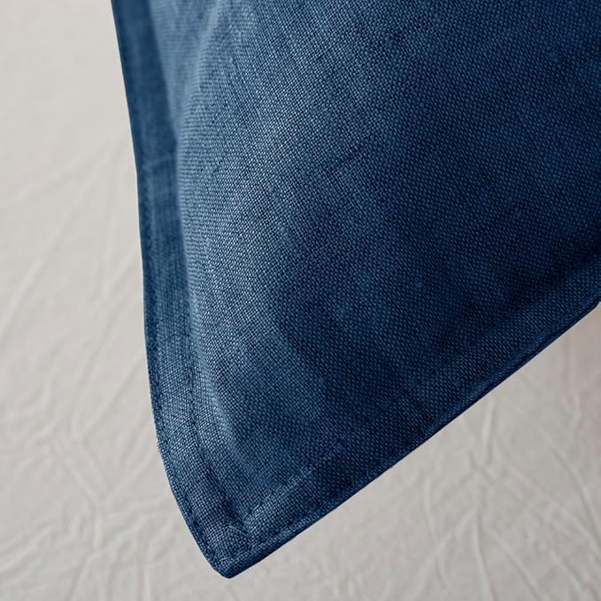EVERLY 100% Linen Pillowcases Set of 2, French Linen from Normandy, 20X30Inch Queen Size, Natural Color, Coconut Buttons Closure, Flax Pillowshams-Pillowcase-Navy Blue