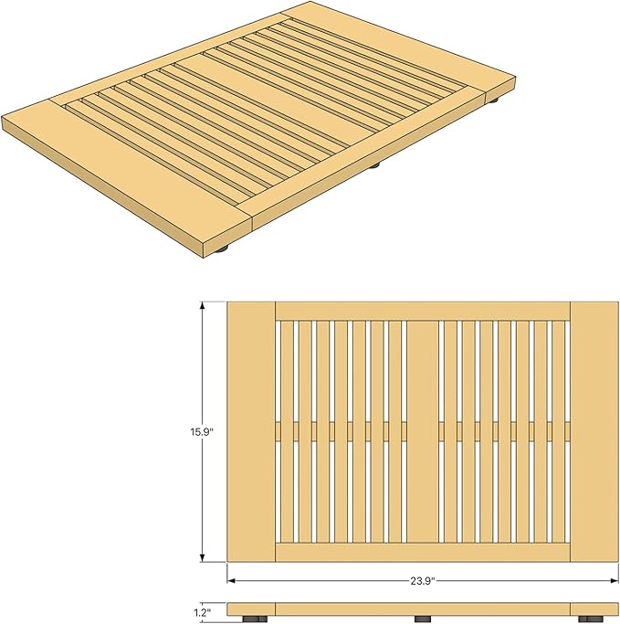 Asta SpaTeak Bathroom Floor Mat, Solid Teak Shower, Spa, Door Mat, Indoor Outdoor Floor Mat, TB-824R (24" x 16")