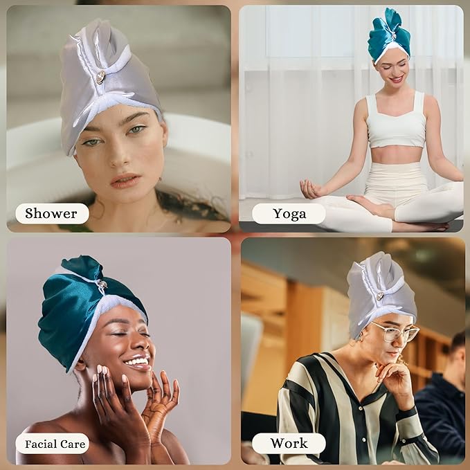 Chloven Satin Microfiber Hair Towel Wrap for Women - 2 Pack Anti Frizz Hair Turbans for Wet Hair,Super Absorbent &Lightweight Hair Wrap Towels，Hair Drying Towel for Curly Long Hair with Button
