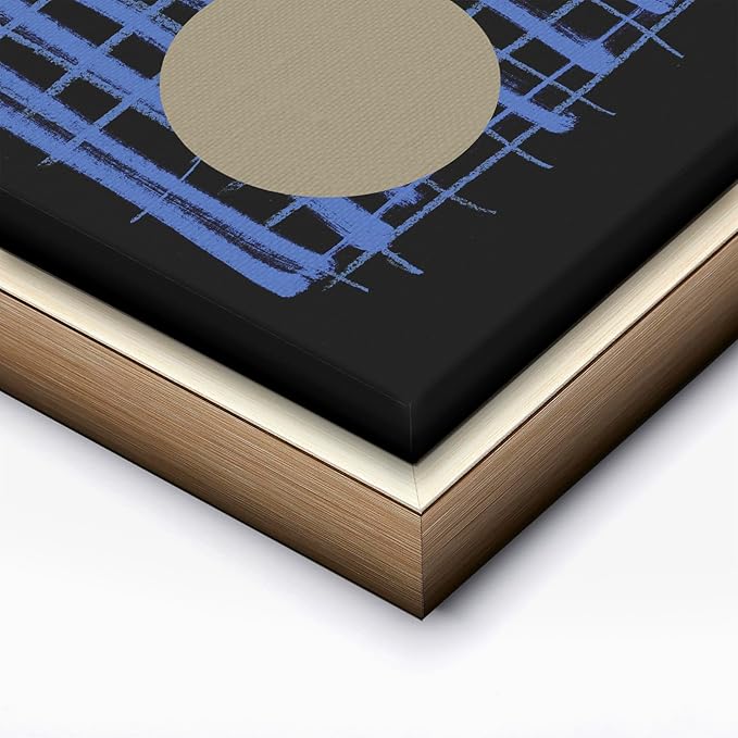 Monem Art Blue Grid Abstract Geometric Print - Modern Minimalist Art Poster - Wall Decor for Living Room, Bedroom or Office - 24x32 Silver Framed CANVAS Wall Art by Mareike Bohmer
