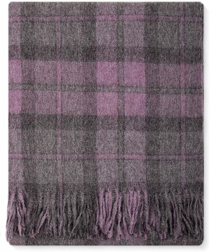 Superfine Alpaca Wool Throw Blanket - Lightweight Alpaca Merino Wool Throw Blankets | Soft Peruvian Alpaca Blanket Wool Blanket Scottish Design 70" x 60" (Violet/Gray)
