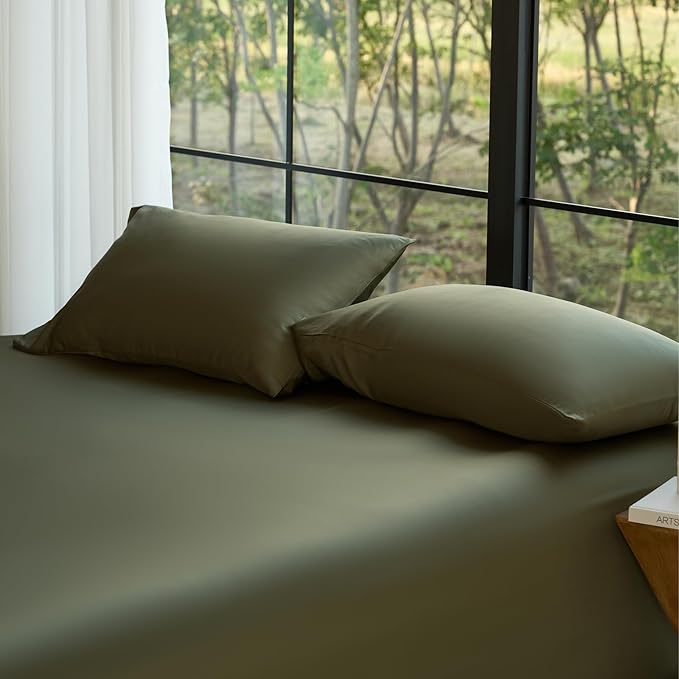 DOZ Pillowcase Set, 100% Viscose derived from Bamboo, Organically Grown, Buttery Soft, Silky, Breathable, Cooling, Oeko-TEX, High GSM, 2-Pack, Envelope Closure (King, Olive)
