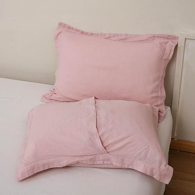 100% French Linen Pillow Shams Basic Style - Pack of 2 - Washed Solid Color Natural Flax Soft Breathable - Blush Pink, 20'' x 36''