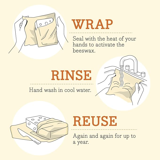 Bee's Wrap Vegan Beeswax Sandwich Wrap - Beeswax Lunch Wrap with Button & Tie - Plastic Free Made in USA Reusable Natural Food Wrap - Meadow Magic