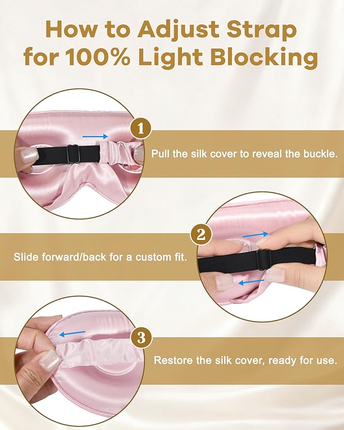 BeeVines Pure Silk 3D Contoured Sleep Mask for Women, Luxury 100% 22 Momme Mulberry Silk 3D Contoured Eye Mask for Lash Extensions, Zero Eye Pressure & Blackout(Pink)