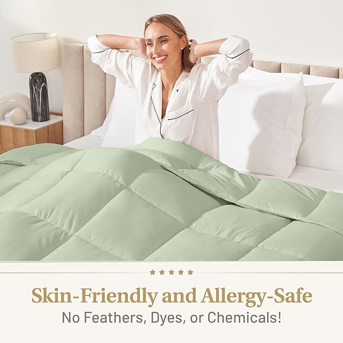 The Ultimate Luxury Fluffy Down Alternative Comforter Plush Premium Duvet Insert Thick Comforter All Season Breathable Hotel Collection Puffy Comforter (Queen Sage Green)