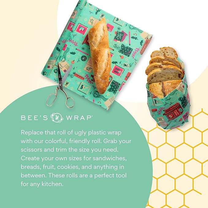 Bee's Wrap Beeswax Wraps for Food - Cut to Size 14x52" Beeswax Wrap Roll - Plastic Free Made in USA Reusable Natural Food Wrap - Seasons Greetings