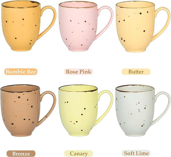Esfour Ceramics Coffee Mugs Set Of 6, 14 Oz Large Handle Heavy Duty Cups - Microwave Dishwasher Safe - Latte, Cappuccino, Tea, Cocoa, Mocha - Men, Women, Home Office Daily Use, Blossom Assorted Colors